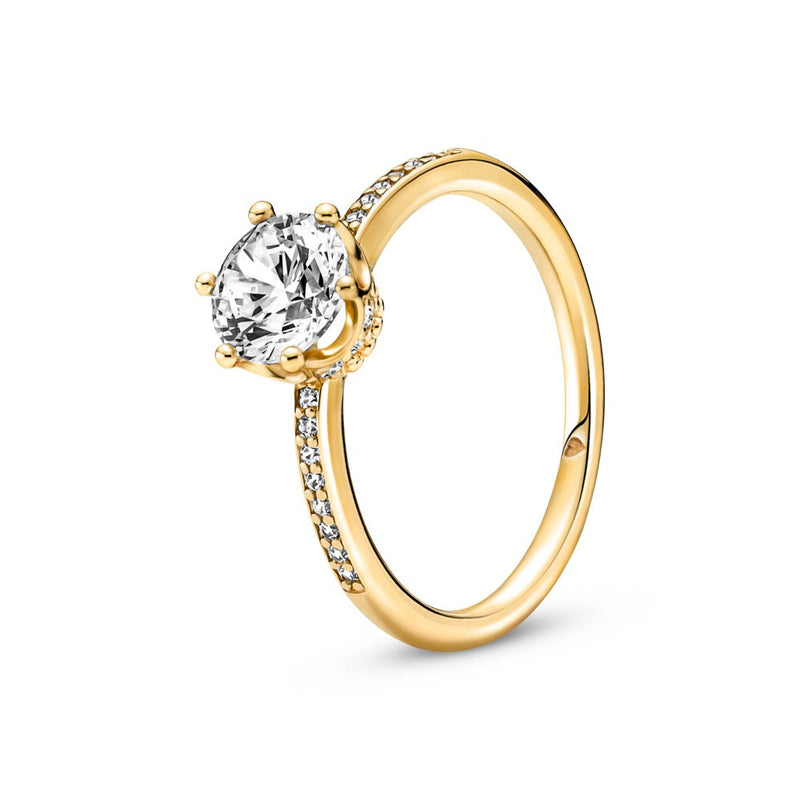 Crown setting 14k gold-plated ring with clear cubic zirconia size 7.5/56