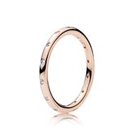 Simple sparkling 14k rose gold-plated ring with clear cubic zirconia size 8.5/58