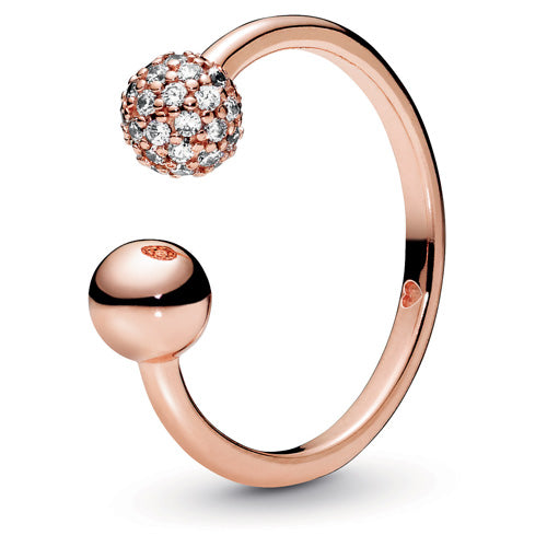 Open 14k rose gold-plated ring with clear cubic zirconia