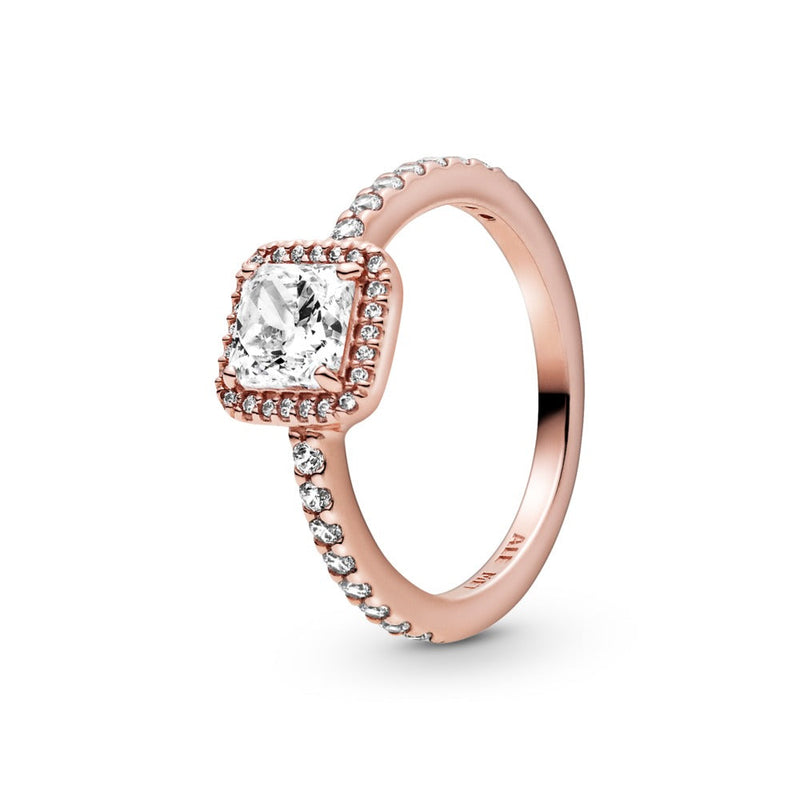 Square 14k Rose gold-plated ring with clear cubic zirconia size 9/60