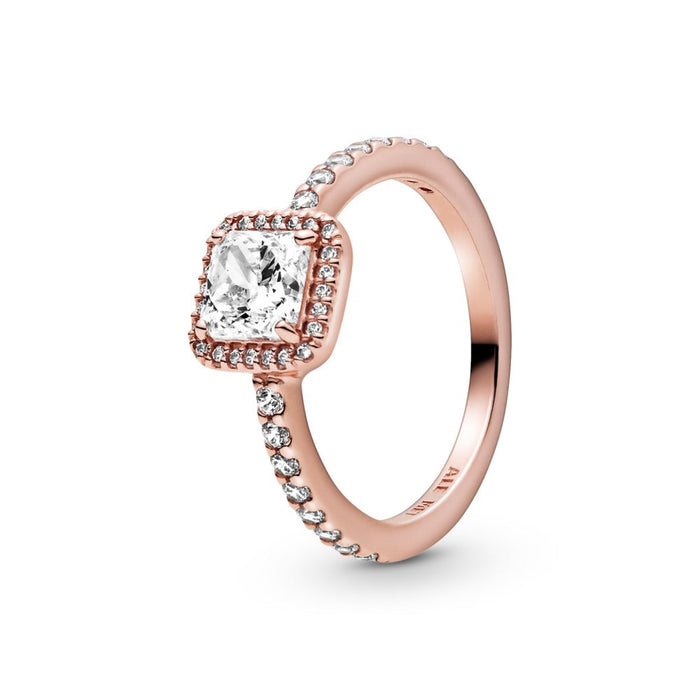 Square 14k Rose gold-plated ring with clear cubic zirconia size 7.5/56