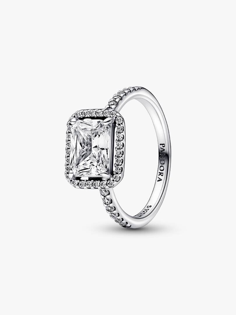 Rectangular Sparkling Halo Ring