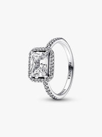 Rectangular Sparkling Halo Ring
