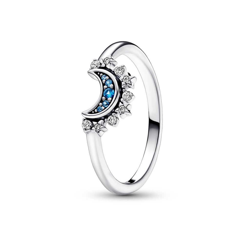 Celestial moon sterling silver ring with nigh 7.5/56