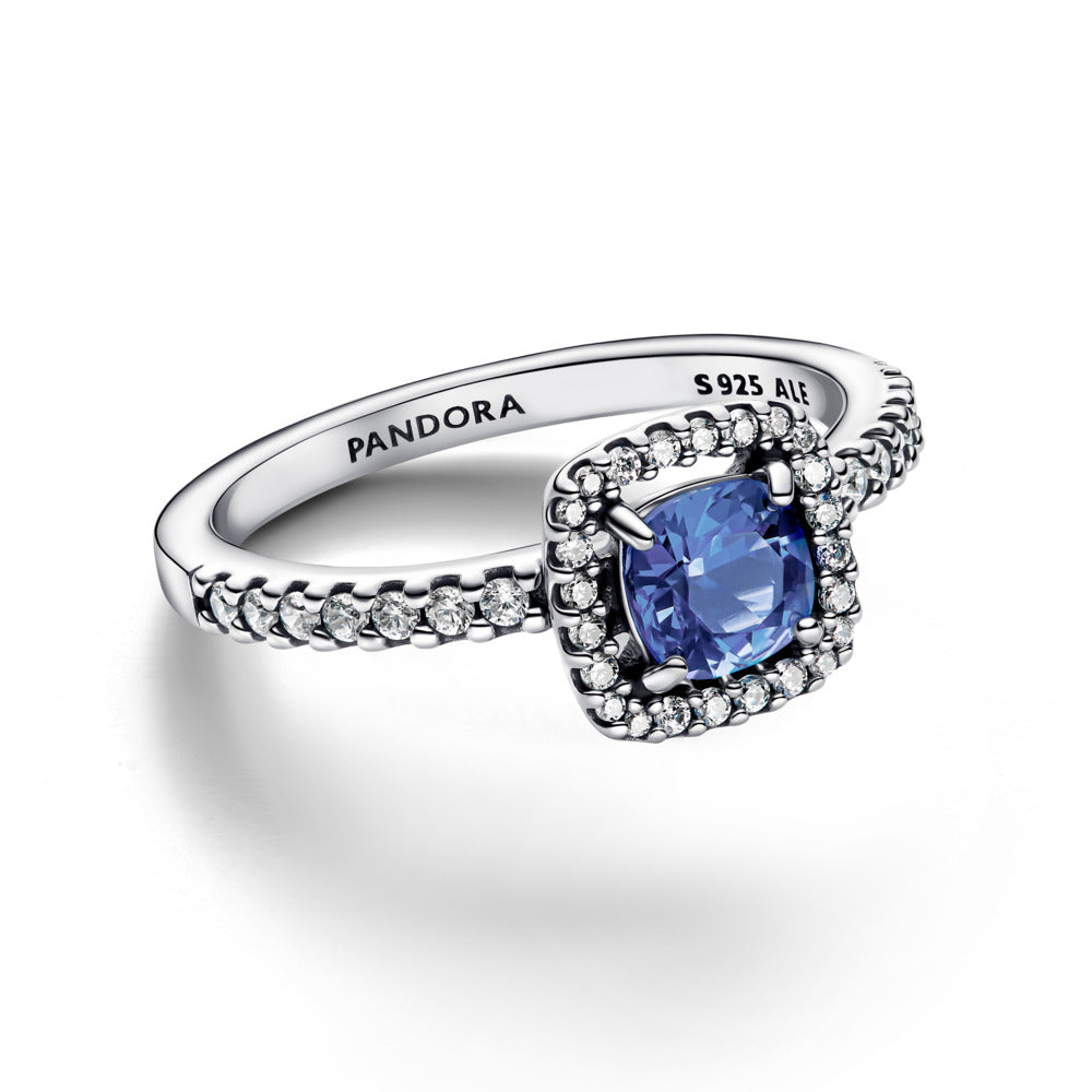 Sparkling Square Blue Halo Ring size 8.5/58