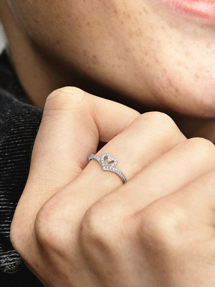 Sparkling Wishbone Heart Ring