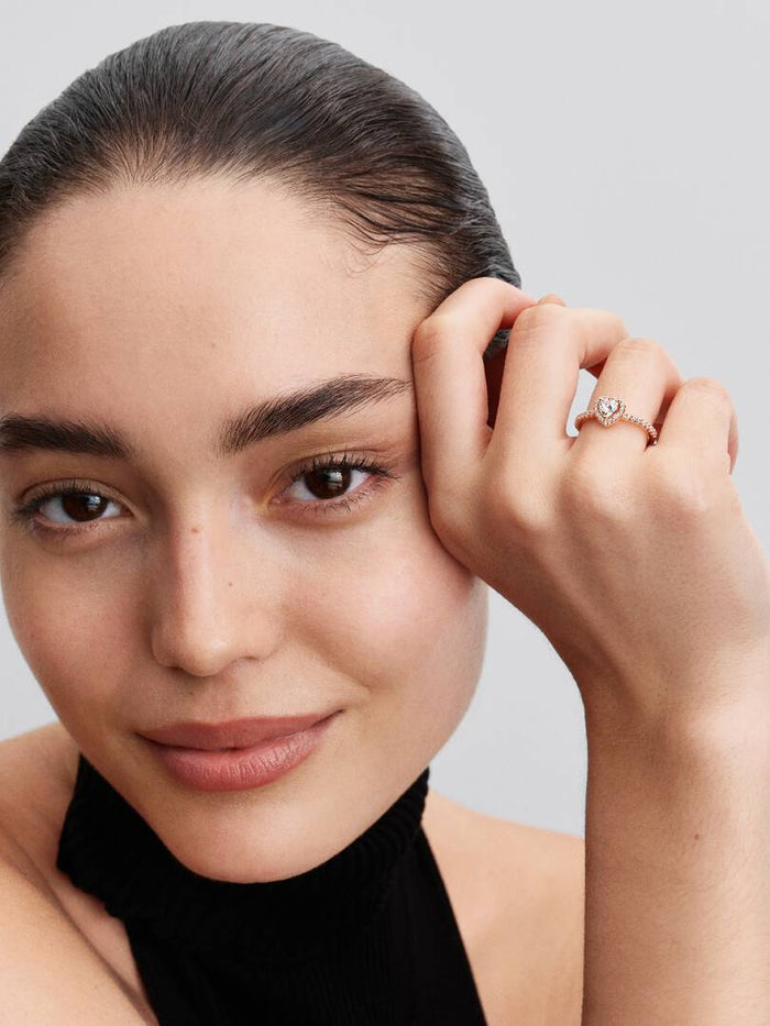 Sparkling Rose Gold Elevated Heart Ring
