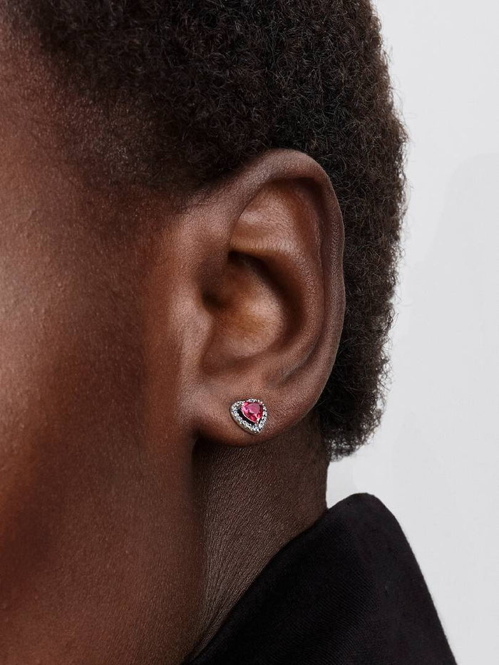 Elevated Red Heart Stud Earrings