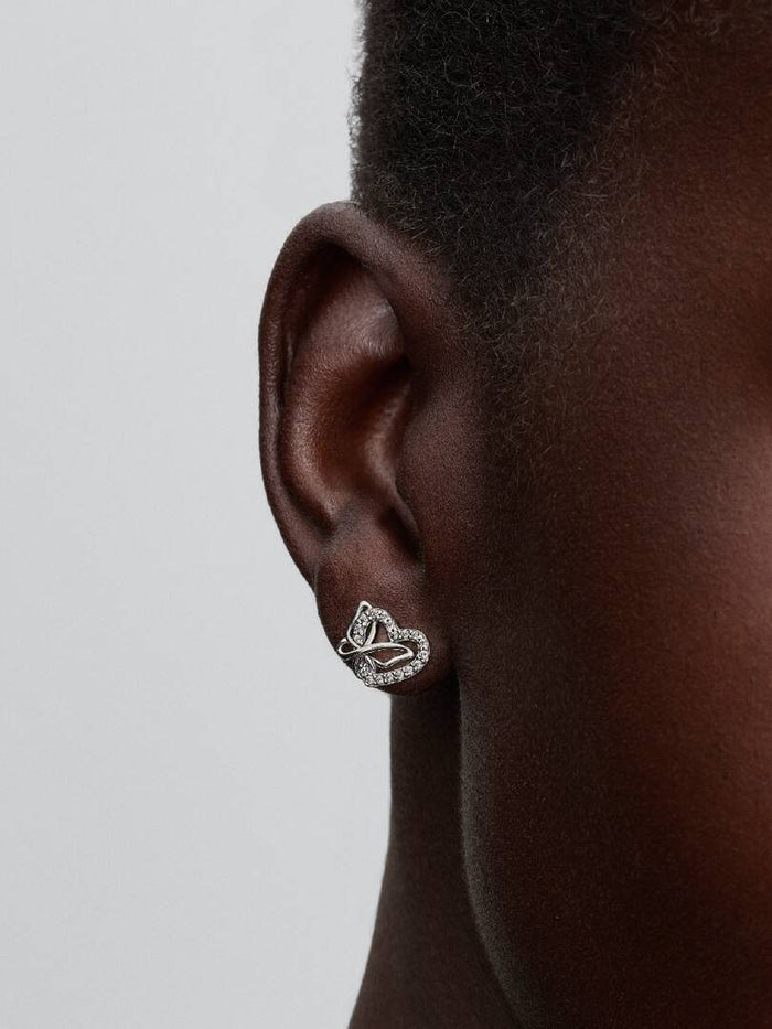 Entwined Heart & Butterfly Stud Earrings