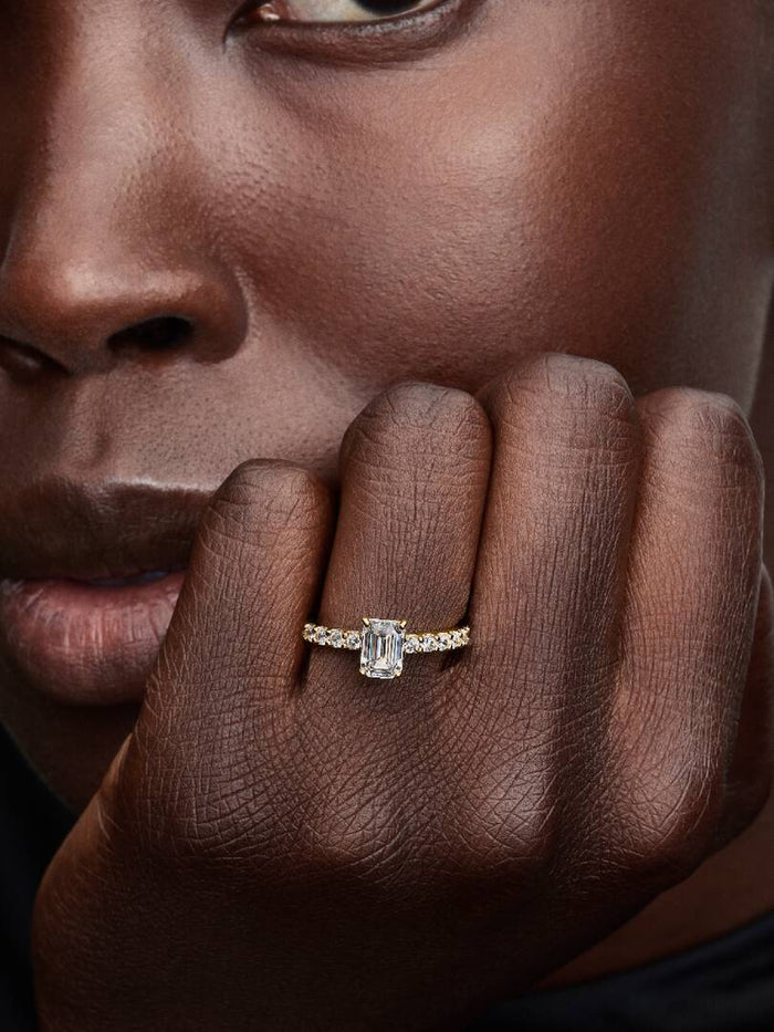 Rectangular Sparkling Halo Ring