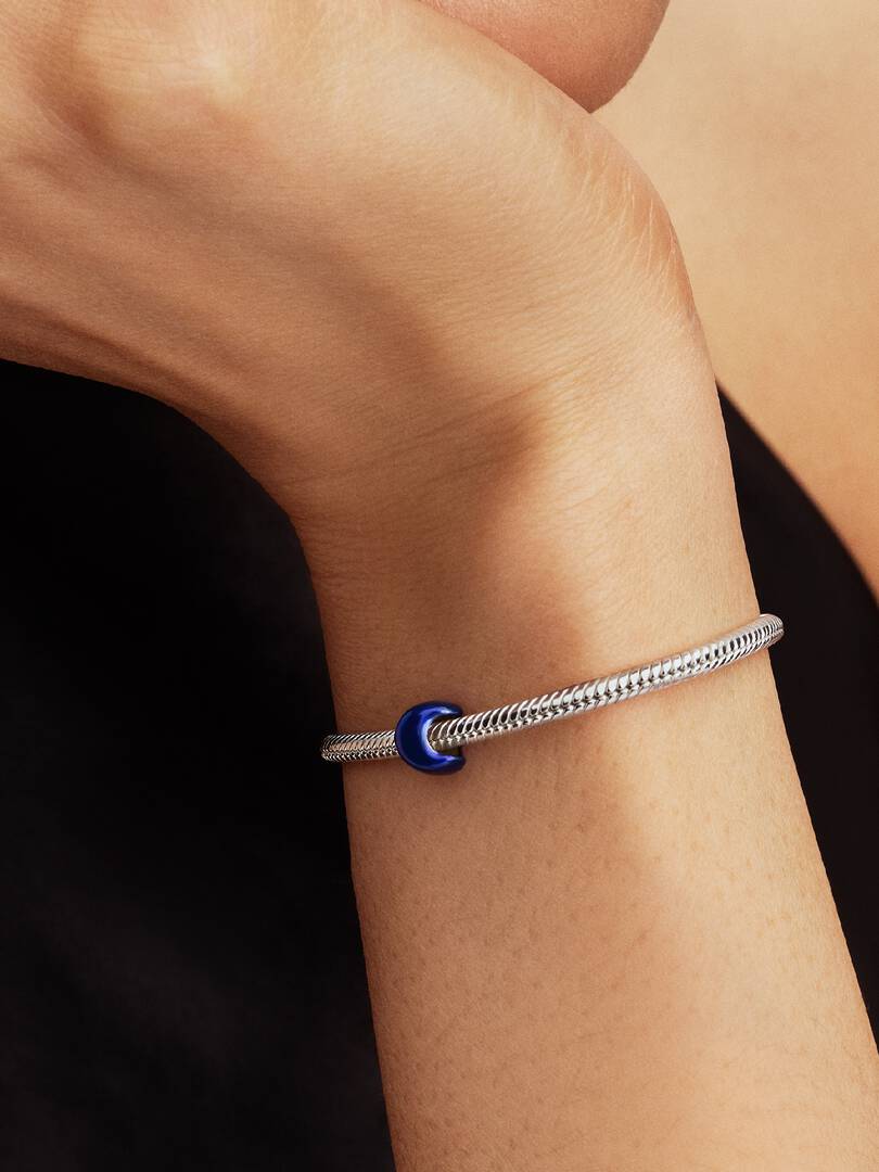 Moon sterling silver mini charm with blue enamel