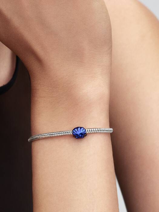 Shell sterling silver mini charm with blue enamel