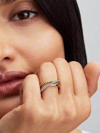 Sterling silver and 14k gold-plated ring with clear cubic zirconia