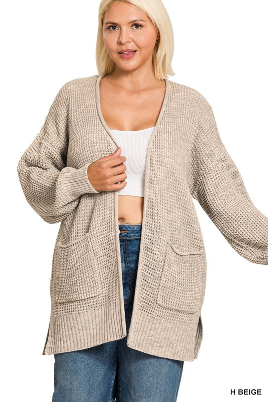 Waffle Knit Open Front Cardigan