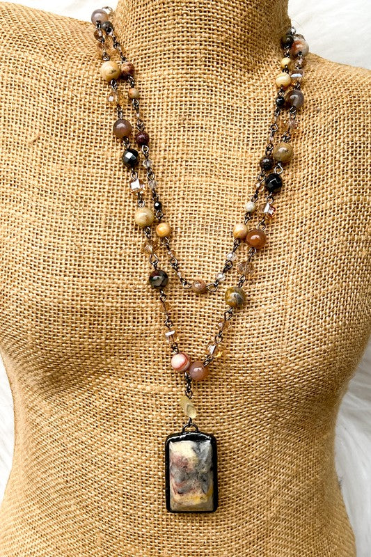 Bamboo Agate Beaded Layered Necklace