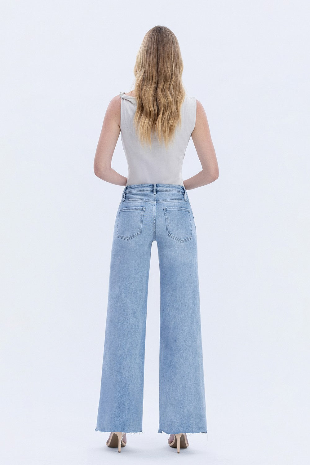 Vervet Mid Rise Raw Hem Wide Legs Jeans