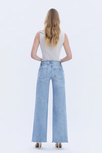 Vervet Mid Rise Raw Hem Wide Legs Jeans