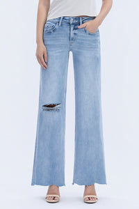 Vervet Mid Rise Raw Hem Wide Legs Jeans