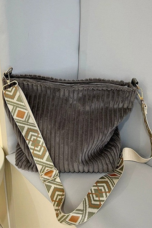 Corduroy Tote Bag with Guitar Strap