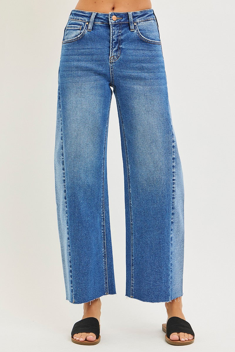 RISEN Cropped Contrast Wash Barrel Jeans