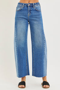 RISEN Cropped Contrast Wash Barrel Jeans