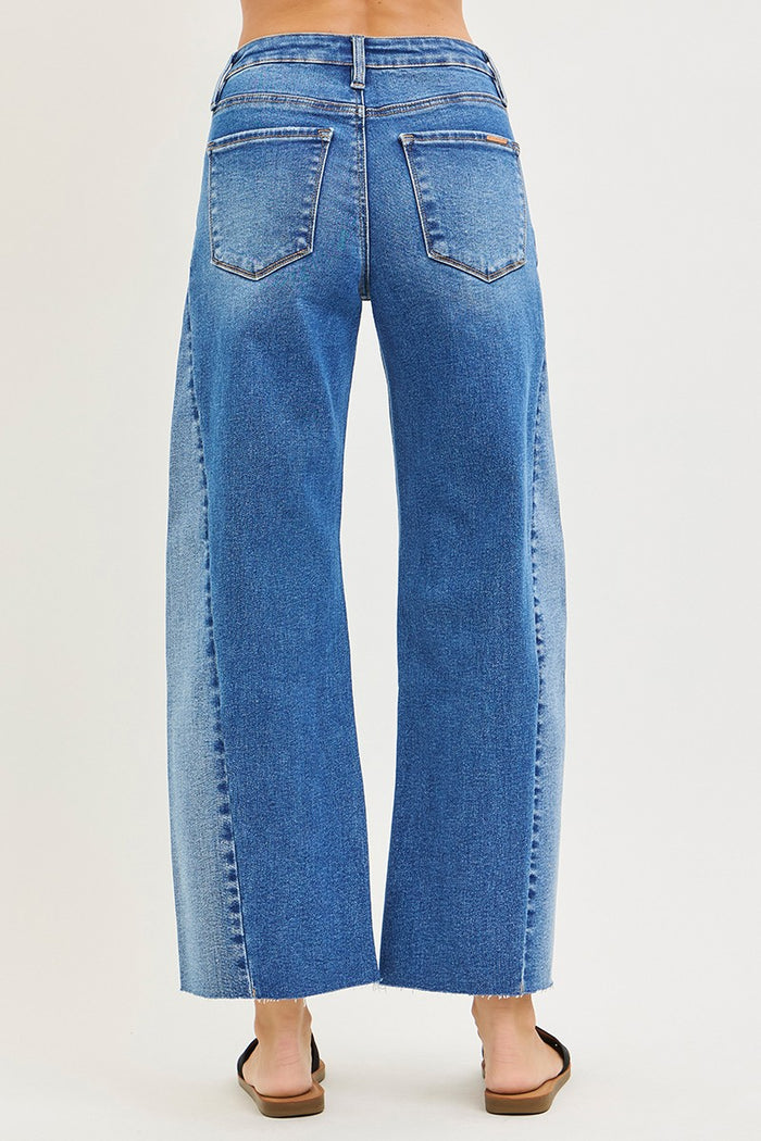 RISEN Cropped Contrast Wash Barrel Jeans