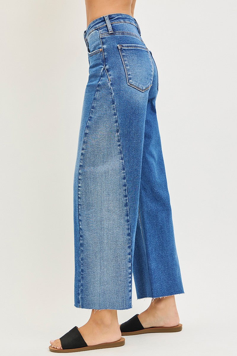 RISEN Cropped Contrast Wash Barrel Jeans
