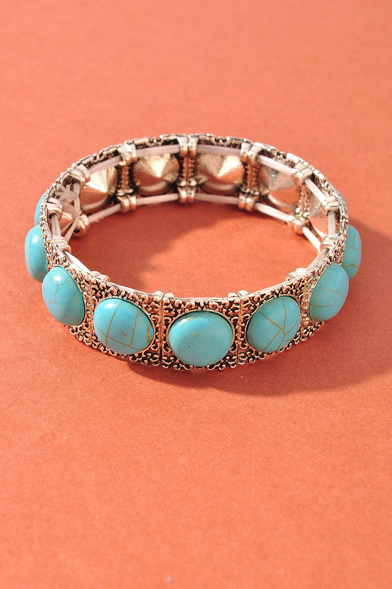 Antique Silver Turquoise Stretch Bracelet
