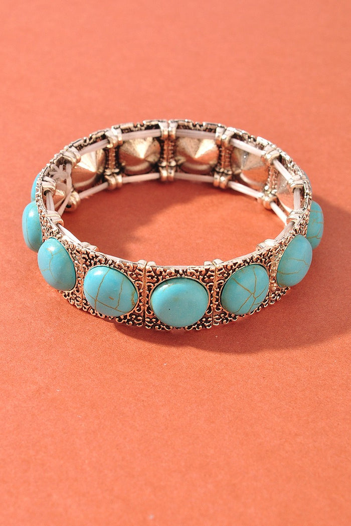 Antique Silver Turquoise Stretch Bracelet