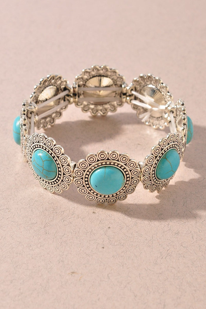 Western Concho Turquoise Stretch Bracelet