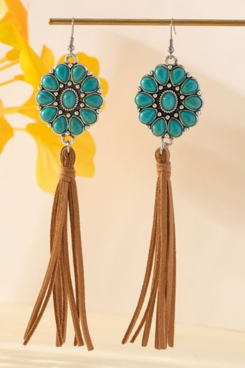 Turquoise Suede Fringe Earrings