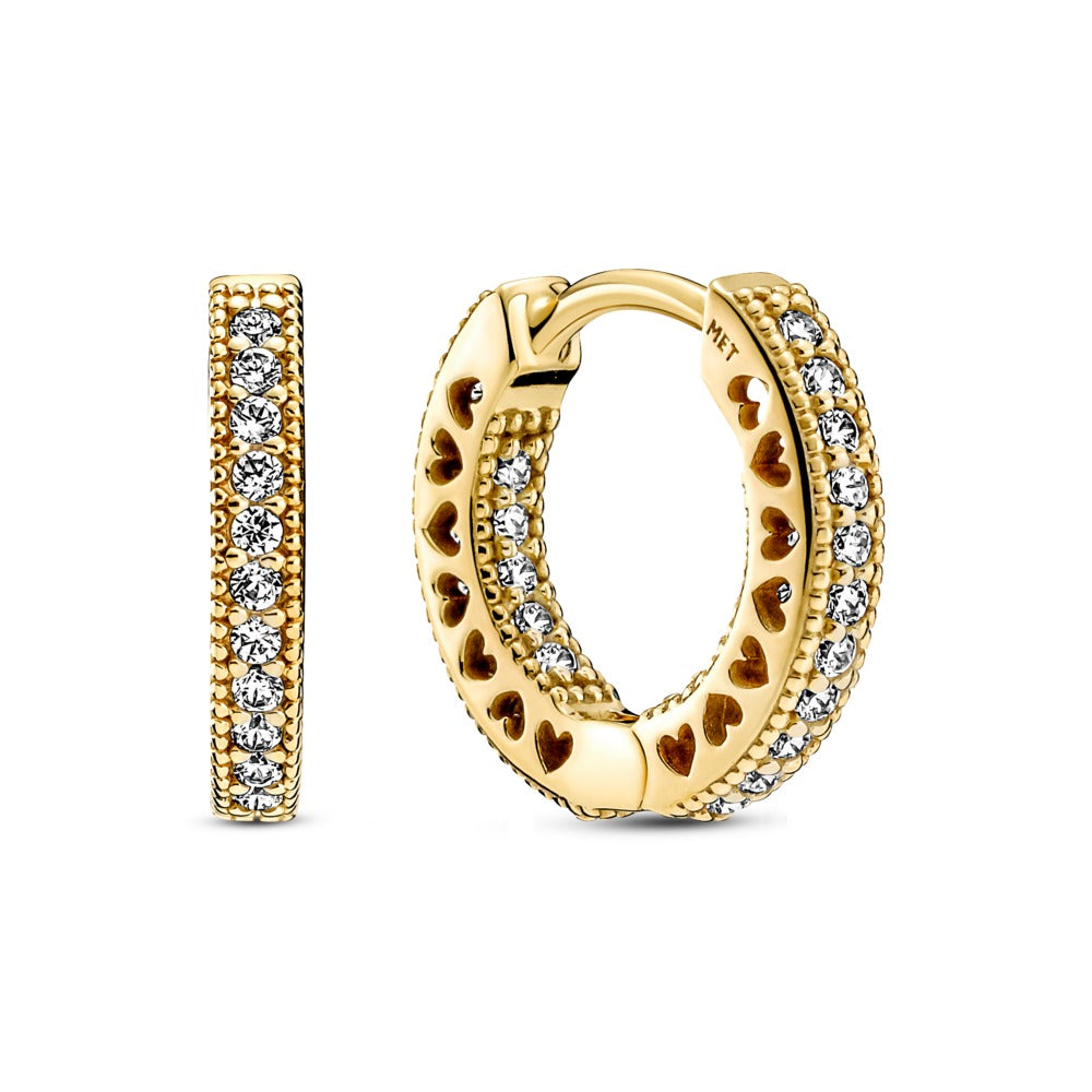 14k Gold-plated hoop earrings with clear cubic zirconia