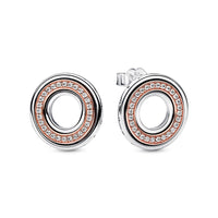 Signature Two tone Logo & Pavé Circle Earrings