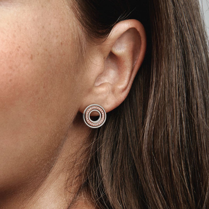 Signature Two tone Logo & Pavé Circle Earrings
