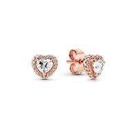 Heart Pandora Rose stud earrings with clear cubic zirconia
