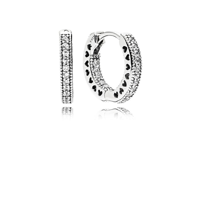 Hoop silver earrings with clear cubic zirconia, 15 mm