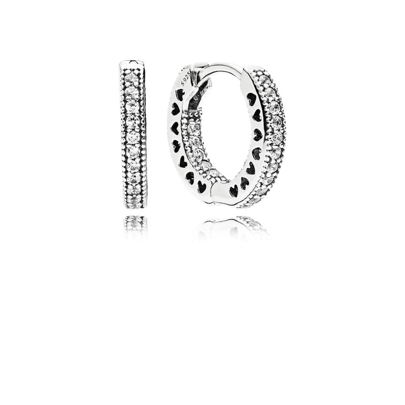 Hoop silver earrings with clear cubic zirconia, 15 mm