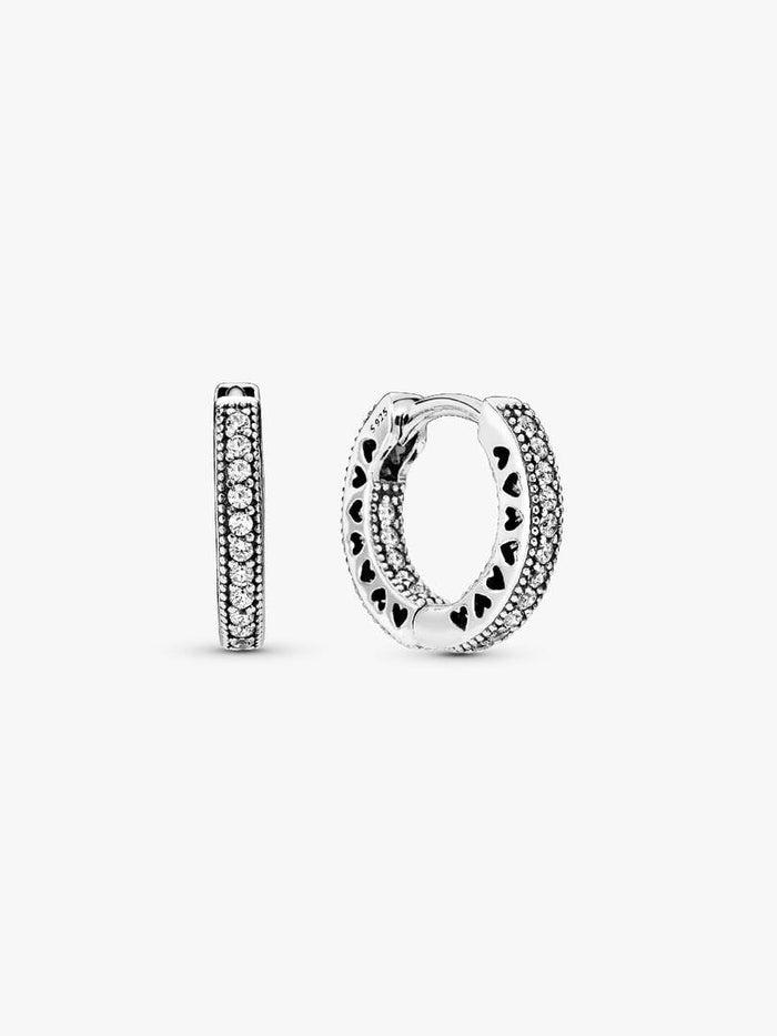 Pave Heart Hoop Earrings