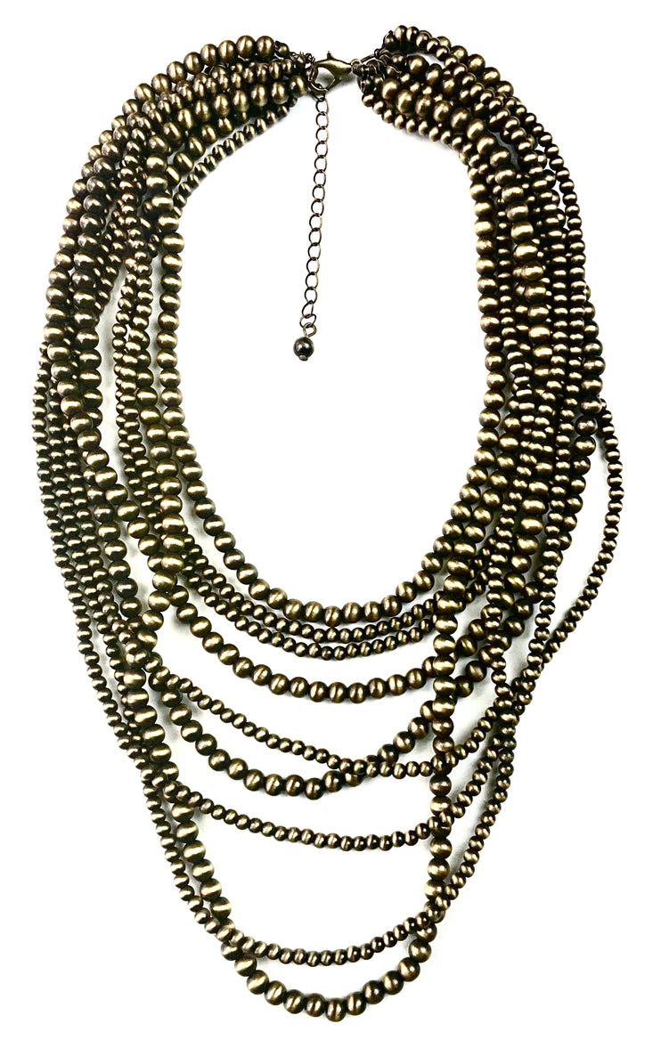 Faux Navajo Pearl Beaded Layered Necklace