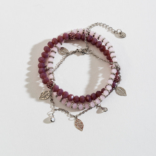 Beaded Leaf Charm Bracelet Set