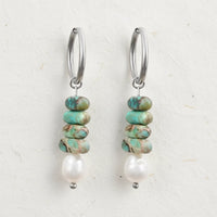 Ocean Bliss Pearl & Turquoise Jasper Hoop Drops