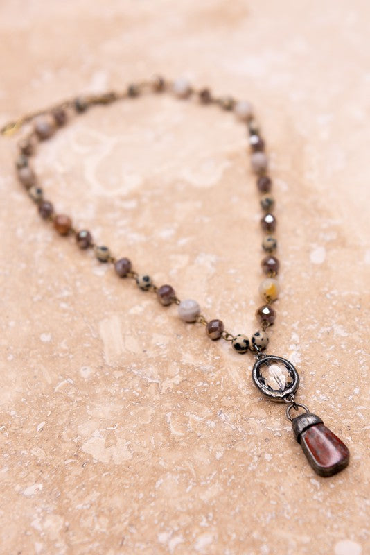 Beaded Stone Pendant Necklace