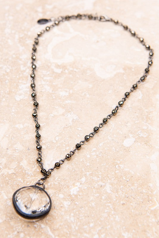 Hematite Beaded Crystal Pendant Necklace