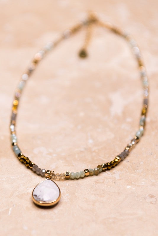 Beaded Teardrop Pendant Necklace