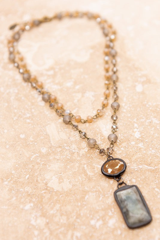 Beaded Stone Pendant Layered Necklace