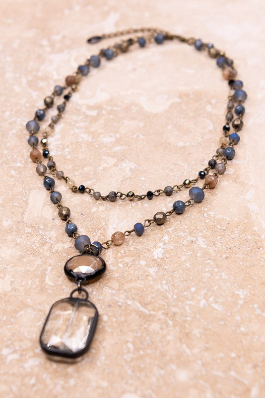 Bronze & Blue Beaded Layered Necklace