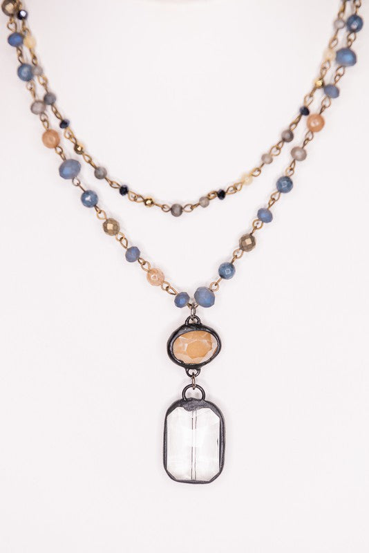 Bronze & Blue Beaded Layered Necklace