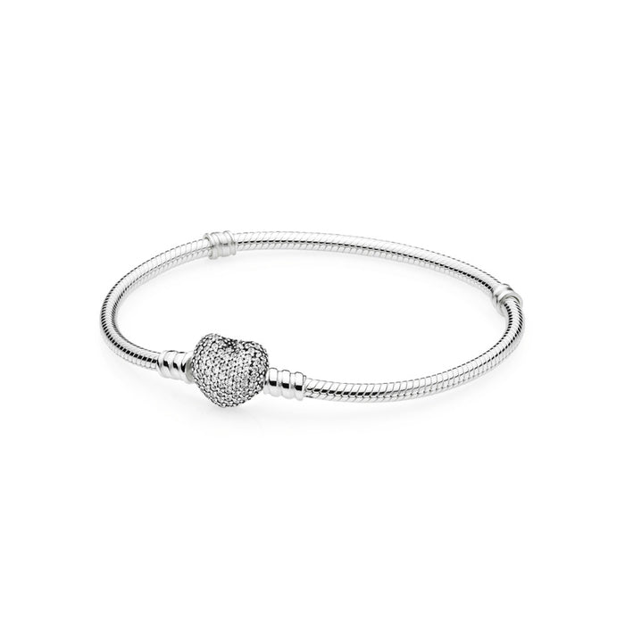 Moments Sparkling Heart & Snake Chain Bracelet 23cm