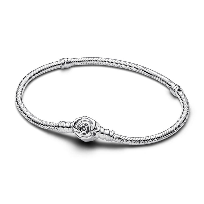 Snake chain sterling silver bracelet with rose clasp 18cm