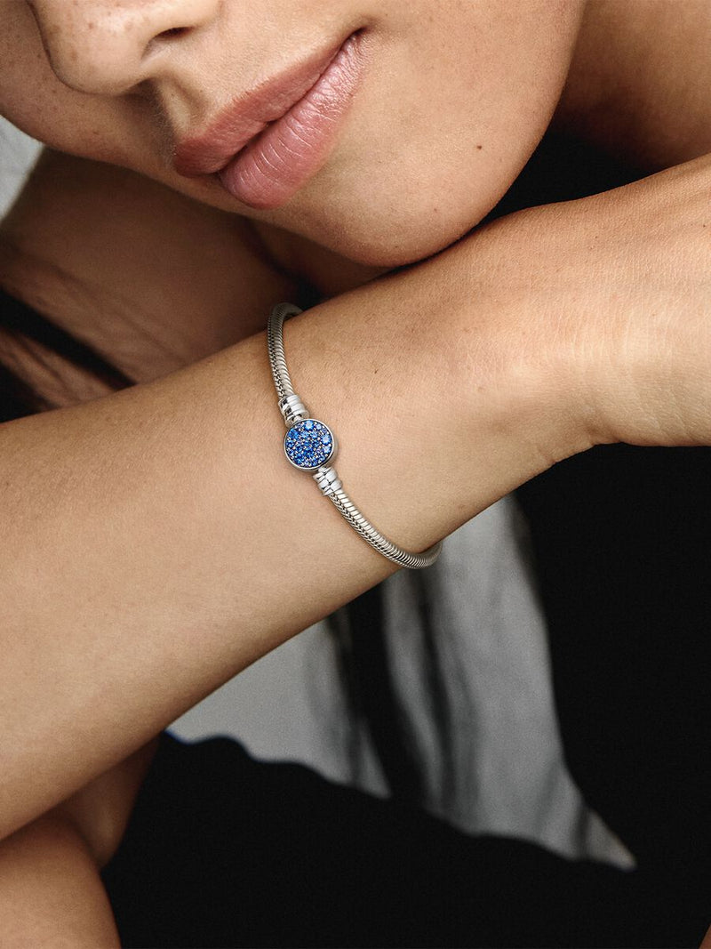 Pandora Moments Sparkling Blue Disc Clasp Snake Chain Bracelet